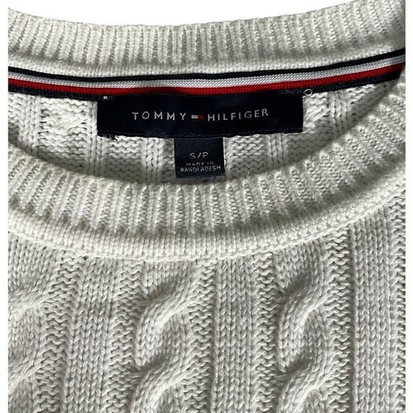 Tommy Hilfiger Small Cable Knit Sweater White Cotton Classic Preppy Old Money - Picture 8 of 11